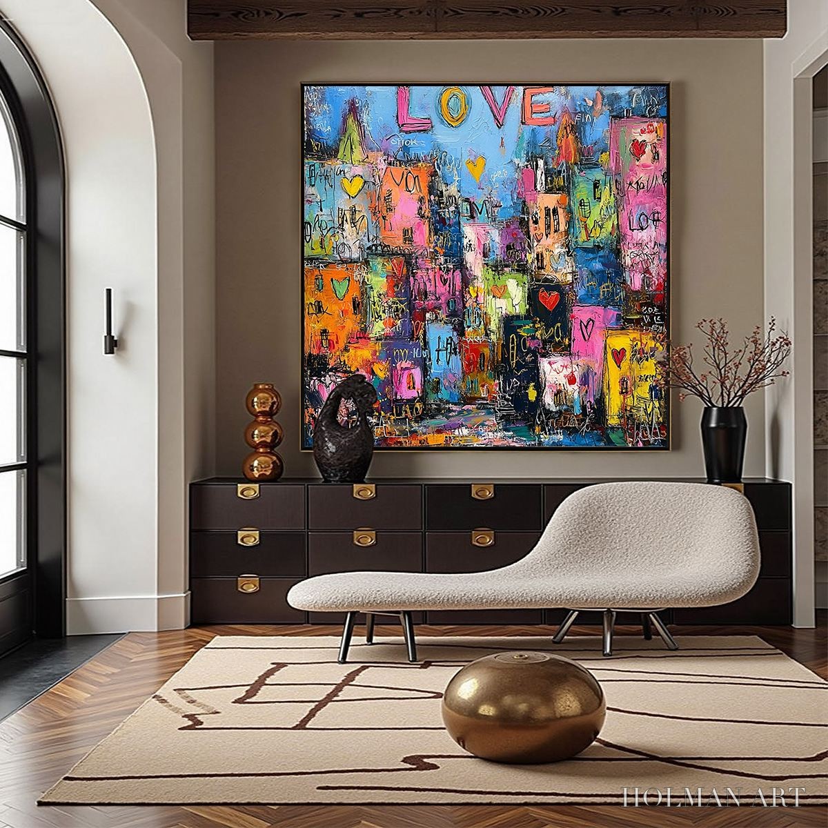 HOLMAN ART City of Love – Vibrant Textured Abstract Cityscape 'Love' Painting - image 4