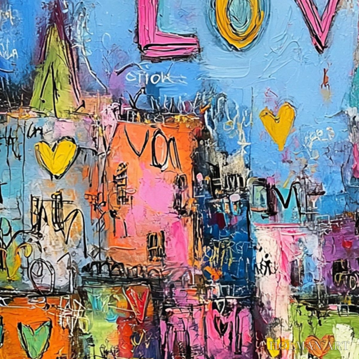 HOLMAN ART City of Love – Vibrant Textured Abstract Cityscape 'Love' Painting - image 5