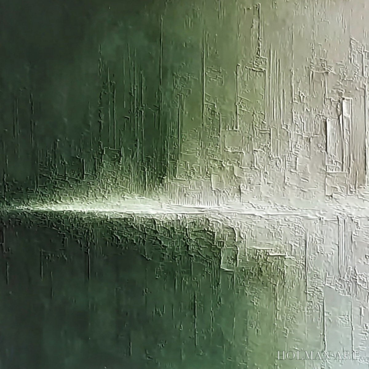 HOLMAN ART Emerald Horizon – Large Textured Green and White Abstract Cityscape Painting - image 3