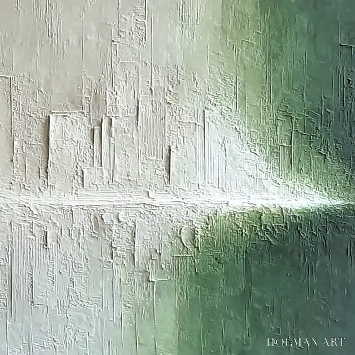 HOLMAN ART Emerald Horizon – Large Textured Green and White Abstract Cityscape Painting - image 5