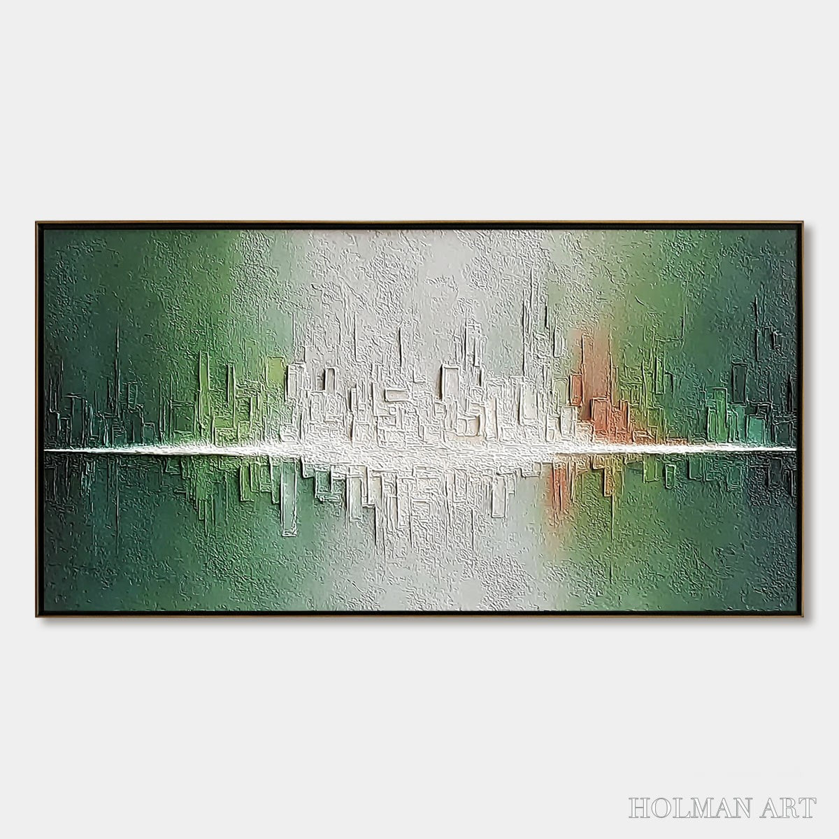 HOLMAN ART Veridian Reflections – Textured Abstract Cityscape Reflection Painting - image 1