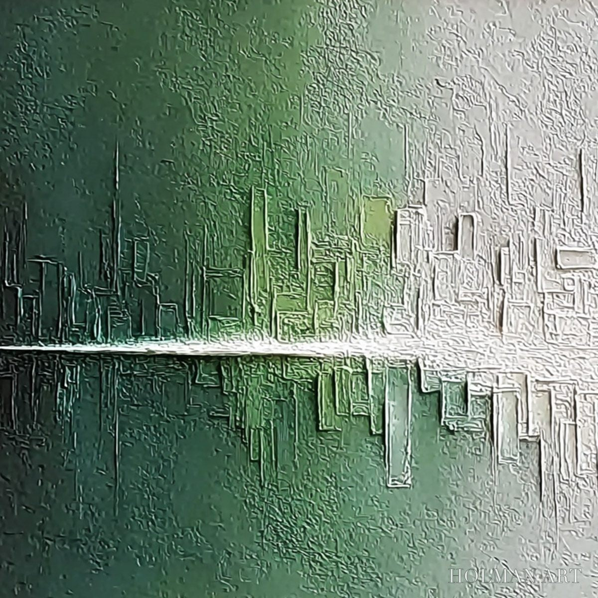 HOLMAN ART Veridian Reflections – Textured Abstract Cityscape Reflection Painting - image 3