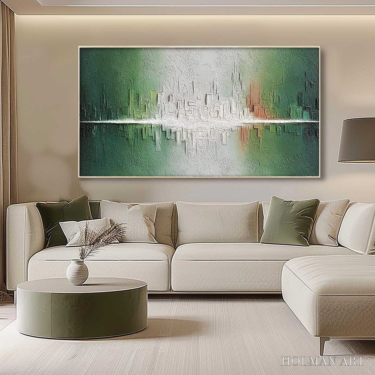 HOLMAN ART Veridian Reflections – Textured Abstract Cityscape Reflection Painting - image 4