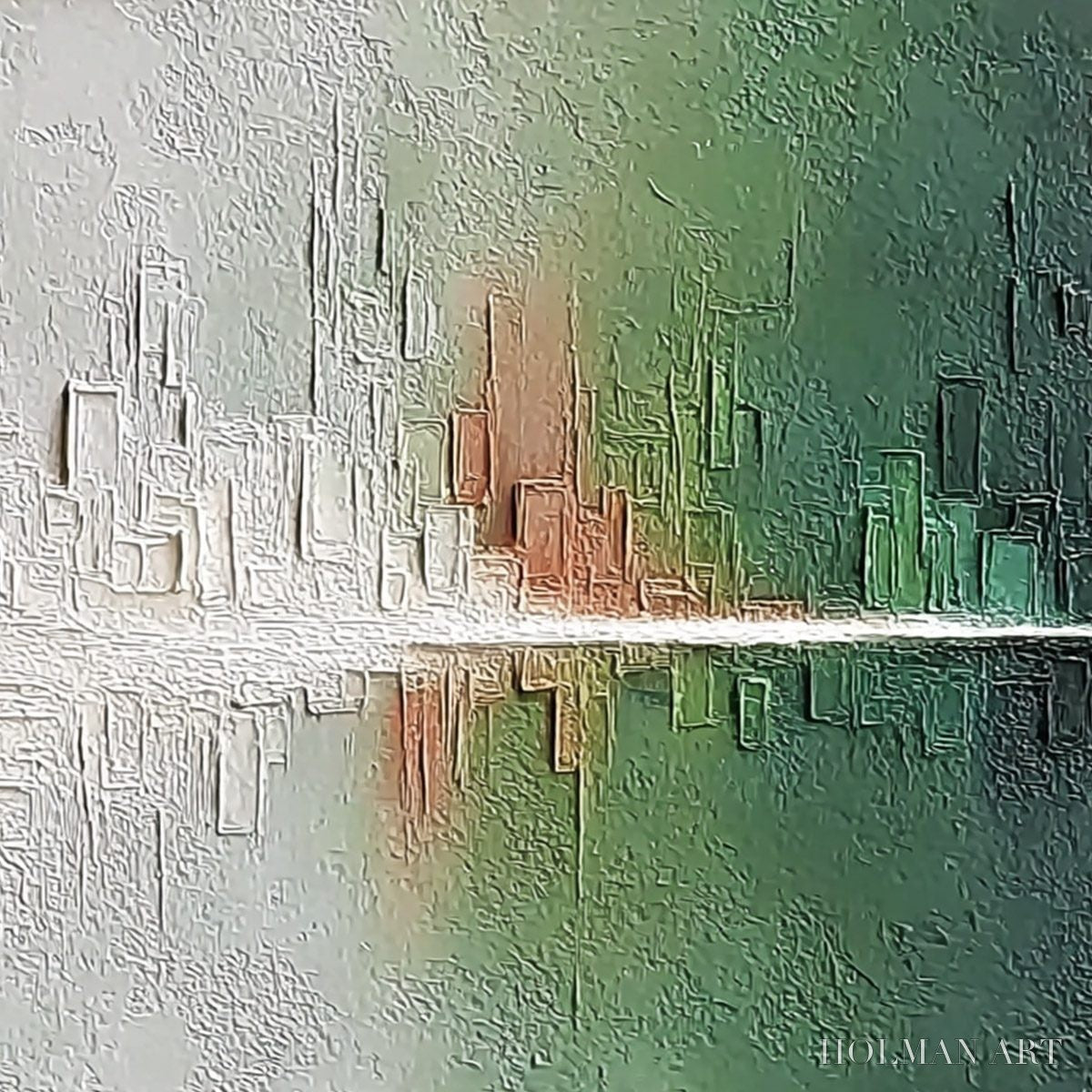 HOLMAN ART Veridian Reflections – Textured Abstract Cityscape Reflection Painting - image 5