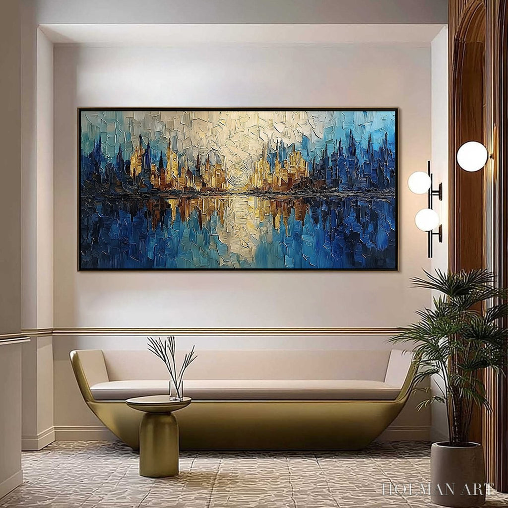 HOLMAN ART Golden Horizon Abstract Cityscape Textured Oil Painting - image 2
