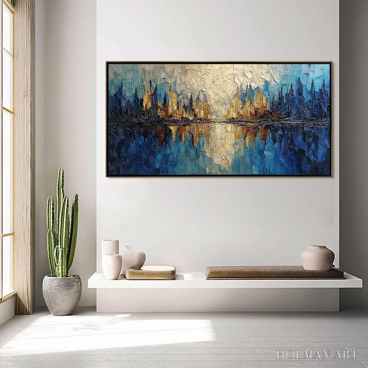 HOLMAN ART Golden Horizon Abstract Cityscape Textured Oil Painting - image 4
