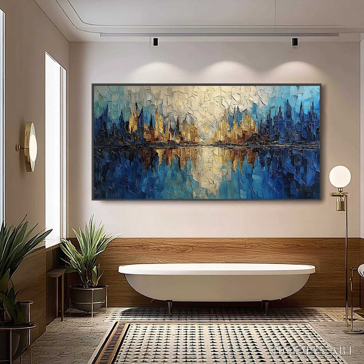 HOLMAN ART Golden Horizon Abstract Cityscape Textured Oil Painting - image 6