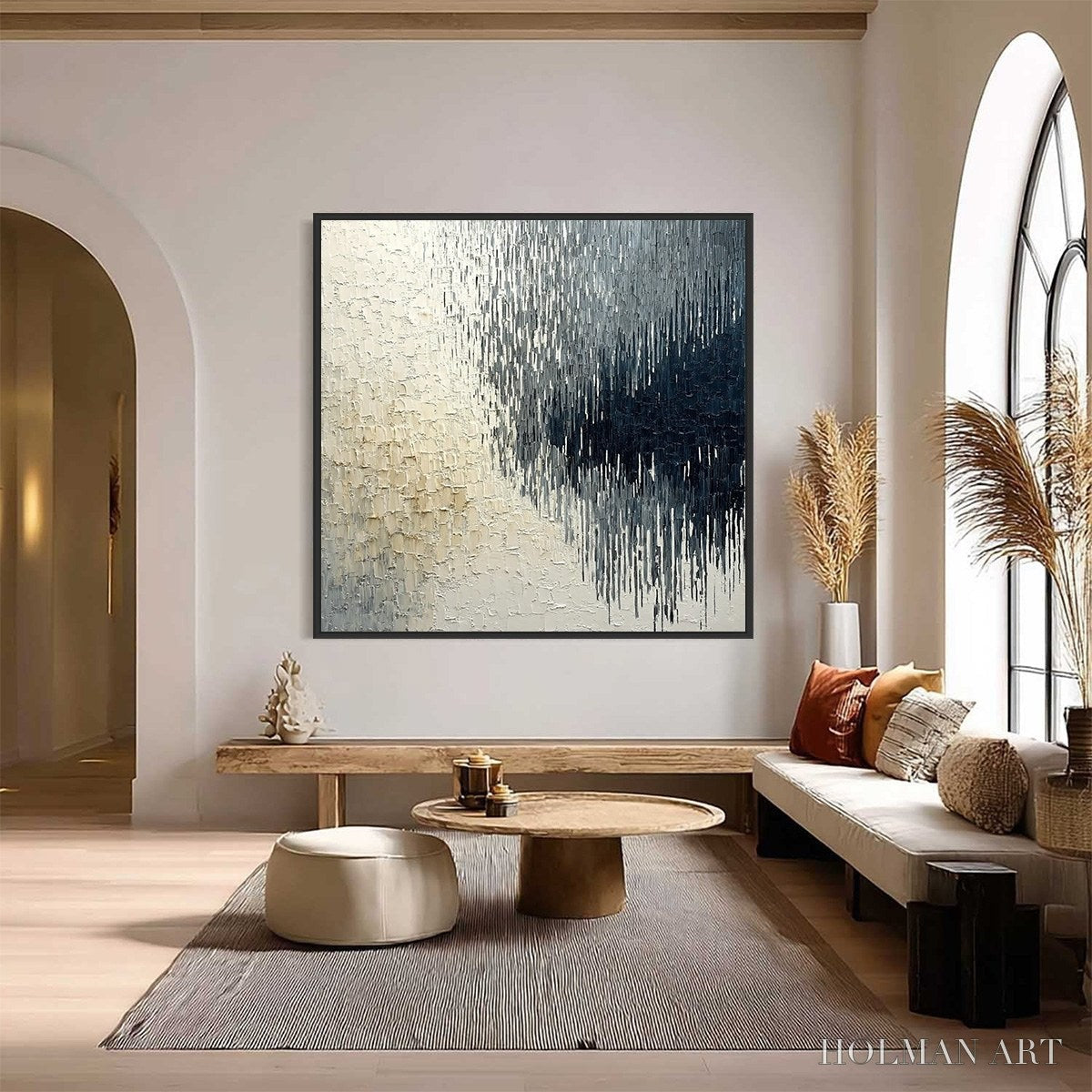 HOLMAN ART Urban Cascade – Large Square Textured Monochrome Abstract Painting - image 2