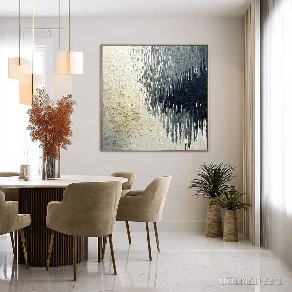 HOLMAN ART Urban Cascade – Large Square Textured Monochrome Abstract Painting - image 4