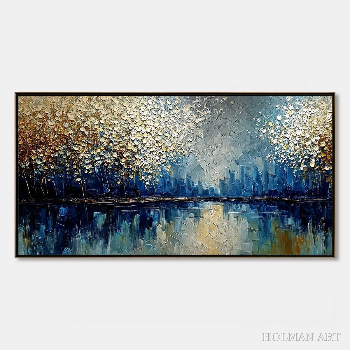 HOLMAN ART Golden Horizon – Textured Abstract Cityscape Painting with Golden Hues - image 1