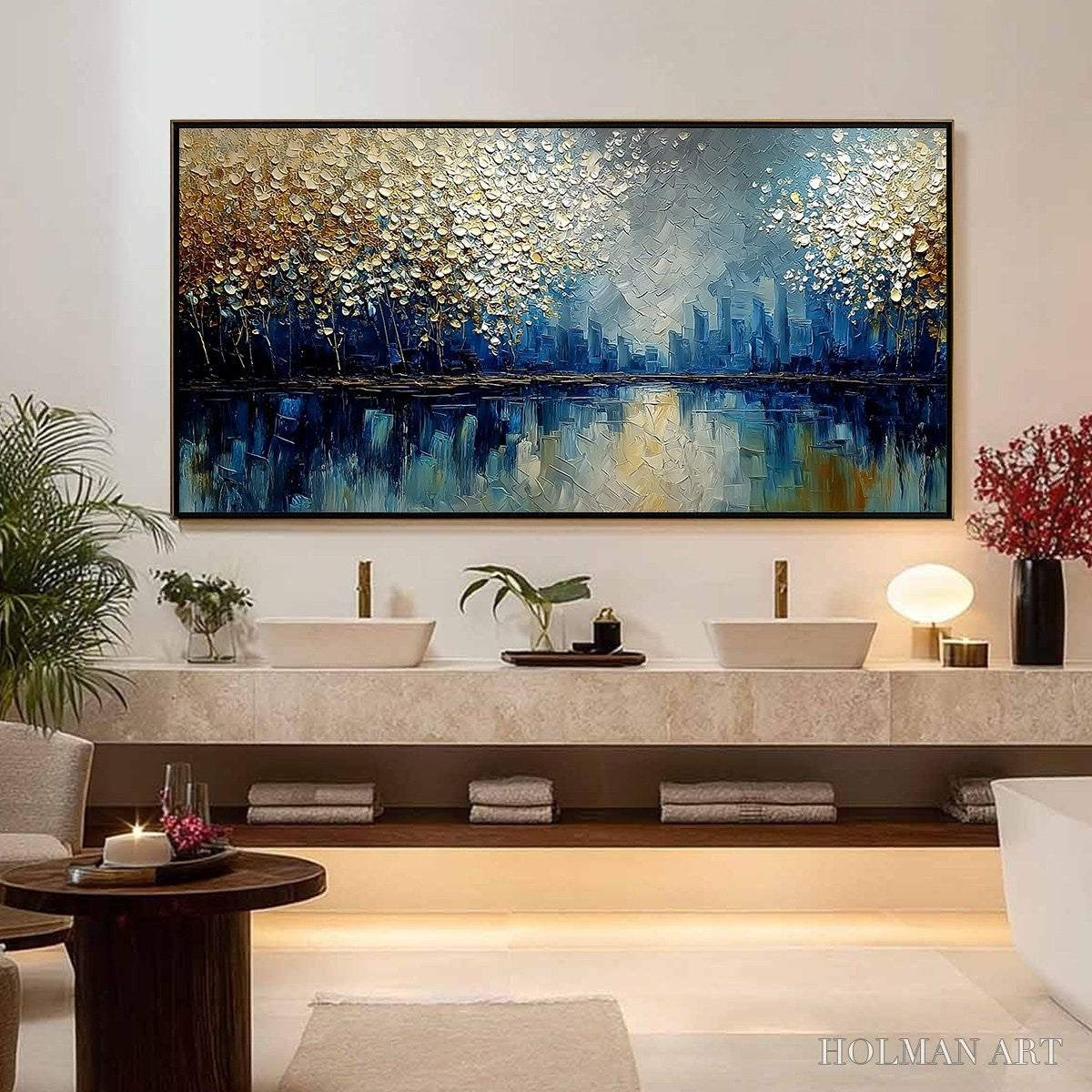 HOLMAN ART Golden Horizon – Textured Abstract Cityscape Painting with Golden Hues - image 4