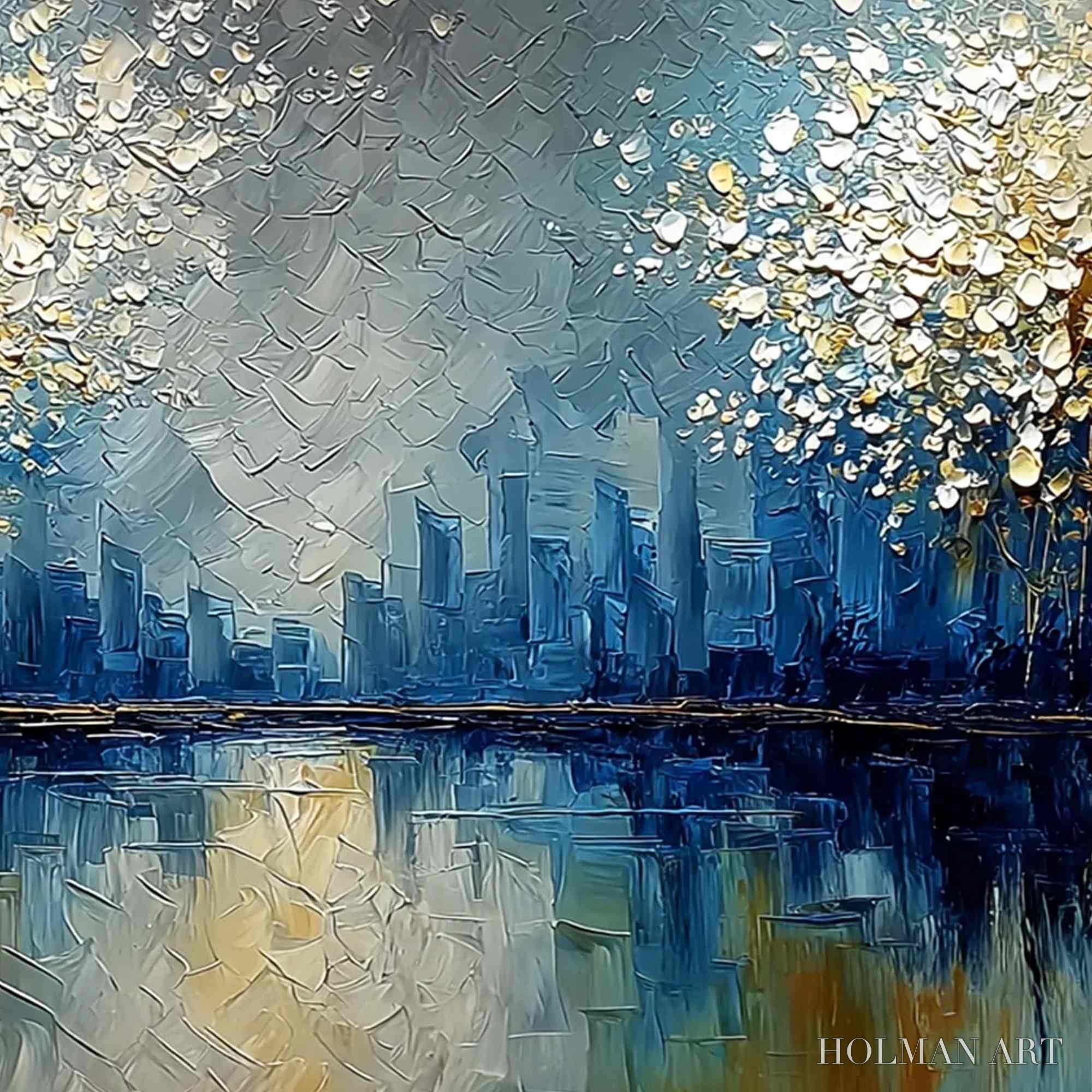 HOLMAN ART Golden Horizon – Textured Abstract Cityscape Painting with Golden Hues - image 5