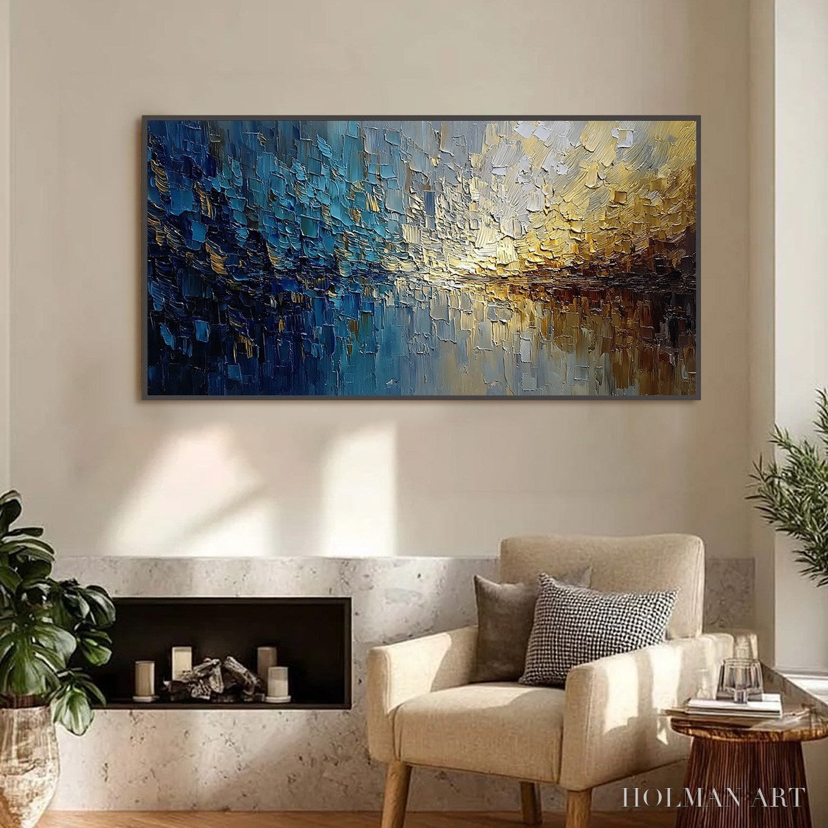 HOLMAN ART Harbor Dawn – Heavy Texture Abstract Cityscape Oil Painting - image 2