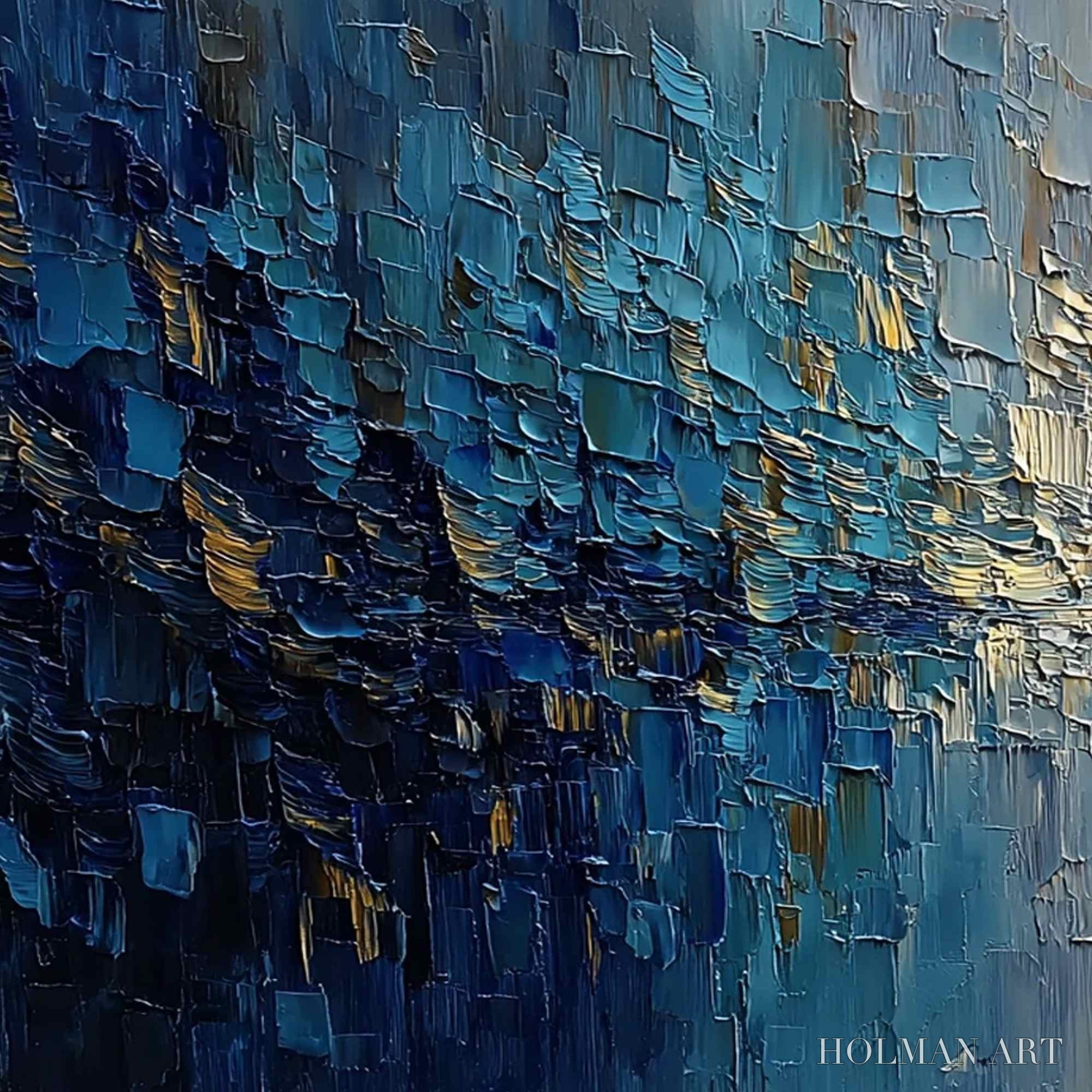 HOLMAN ART Harbor Dawn – Heavy Texture Abstract Cityscape Oil Painting - image 3