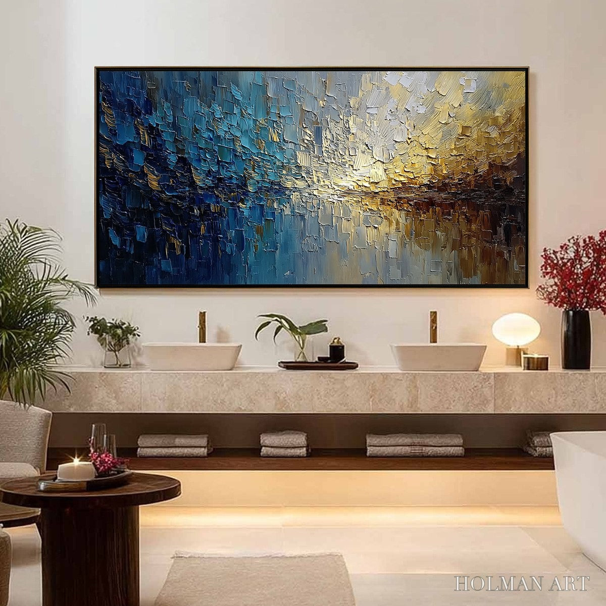 HOLMAN ART Harbor Dawn – Heavy Texture Abstract Cityscape Oil Painting - image 4