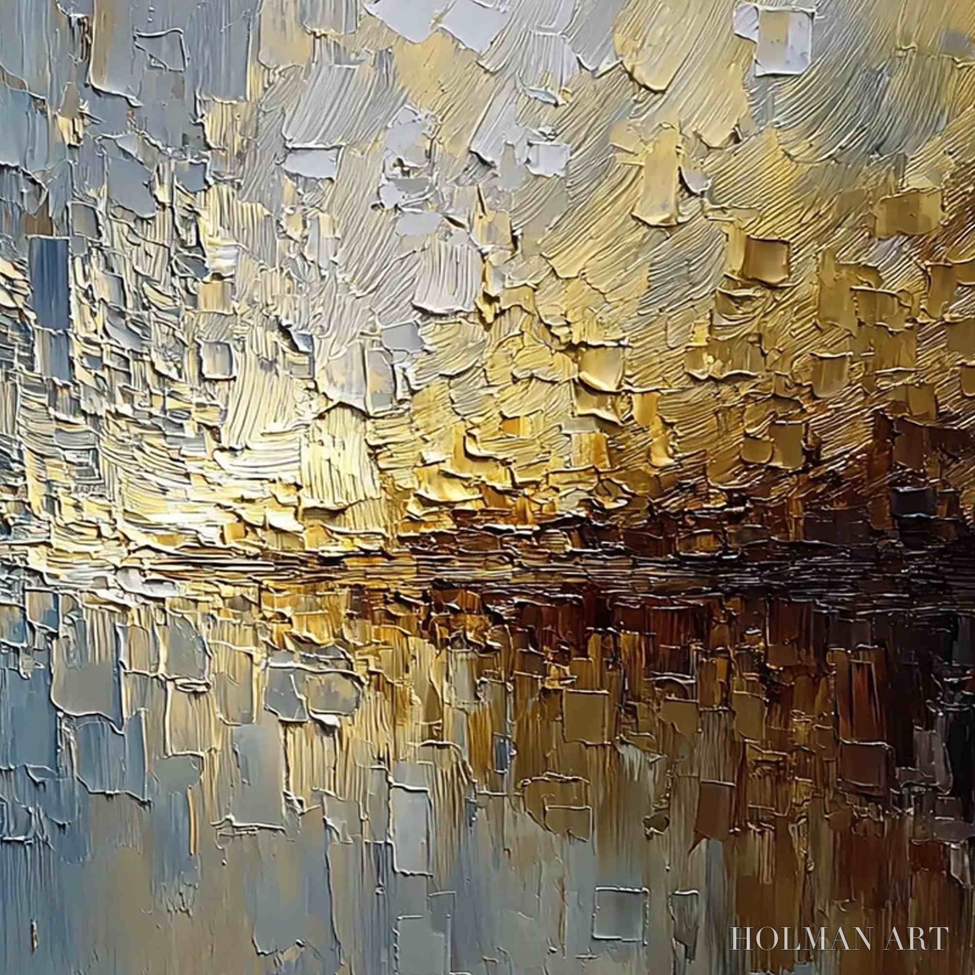 HOLMAN ART Harbor Dawn – Heavy Texture Abstract Cityscape Oil Painting - image 5