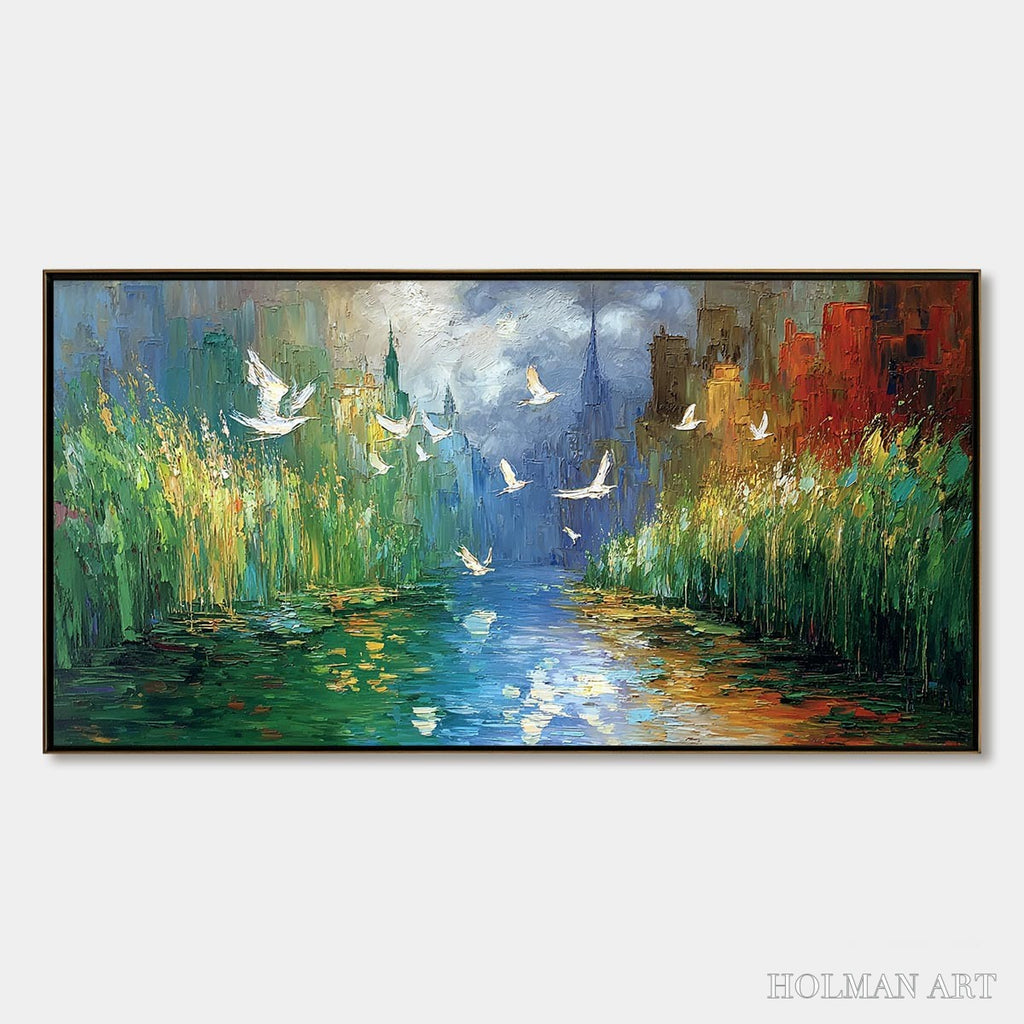 HOLMAN ART Urban Exodus – Colorful Abstract Cityscape Painting with Palette Knife Texture - image 1