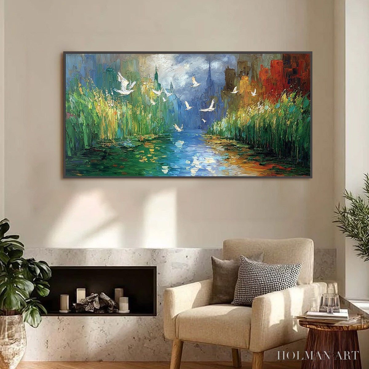 HOLMAN ART Urban Exodus – Colorful Abstract Cityscape Painting with Palette Knife Texture - image 2