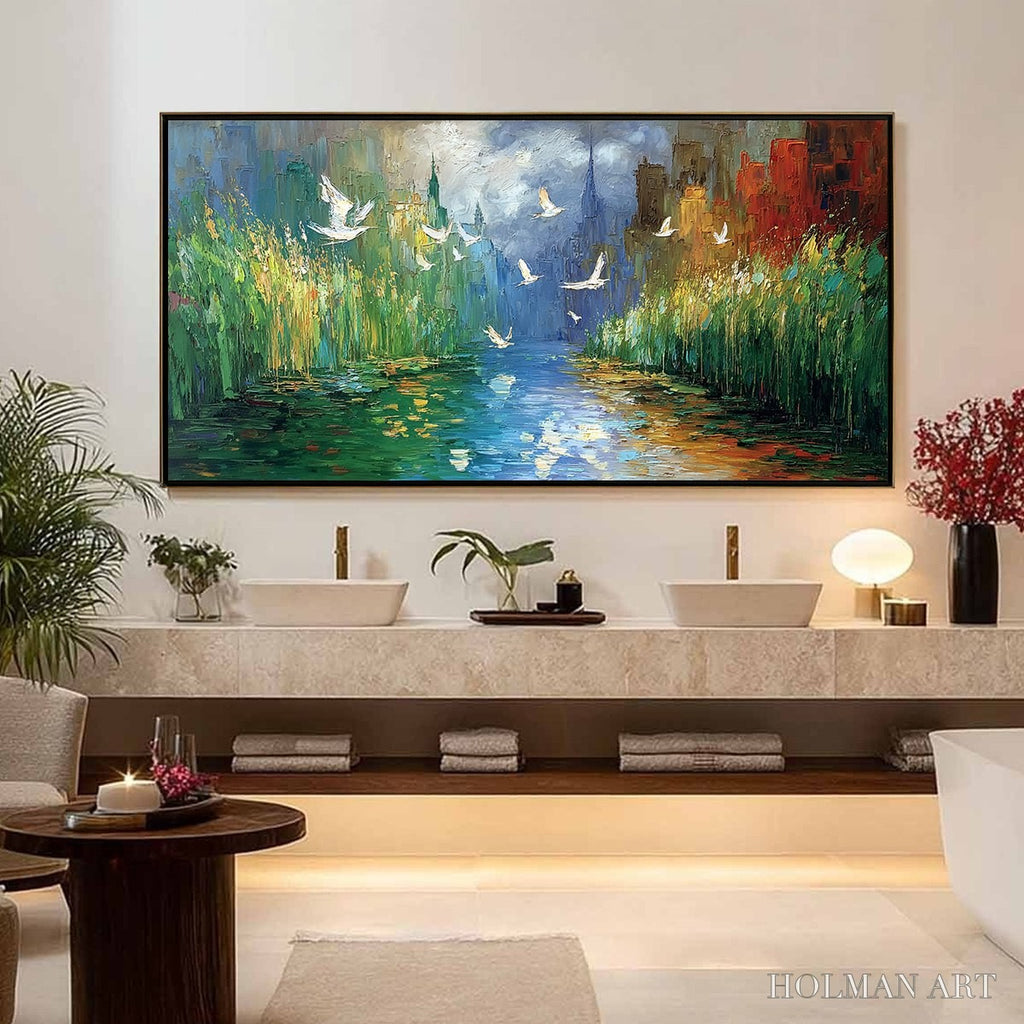 HOLMAN ART Urban Exodus – Colorful Abstract Cityscape Painting with Palette Knife Texture - image 4