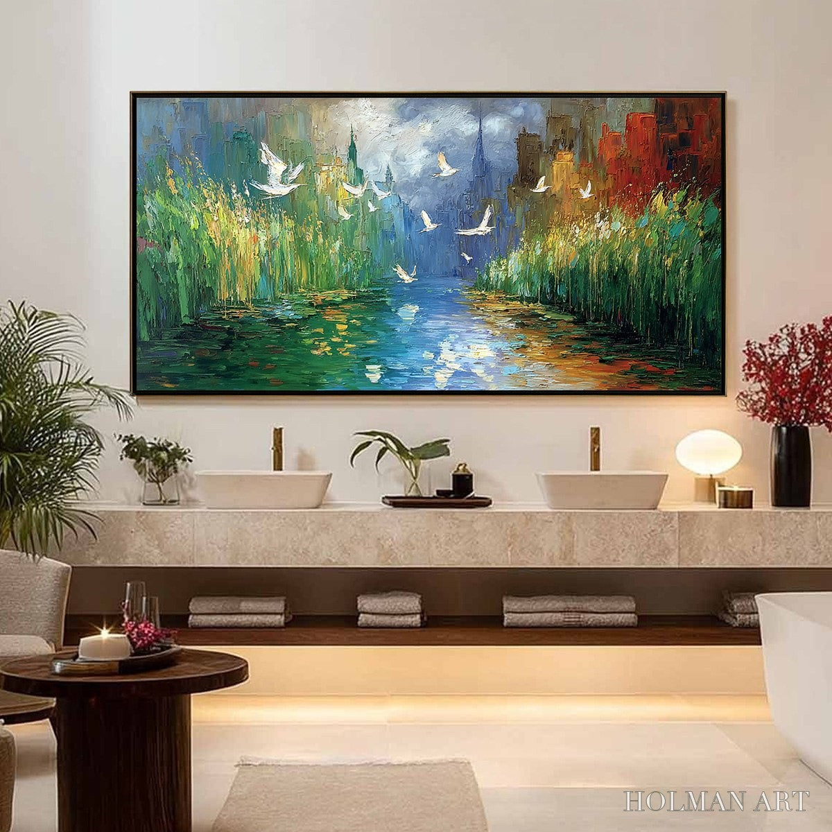 HOLMAN ART Urban Exodus – Colorful Abstract Cityscape Painting with Palette Knife Texture - image 4