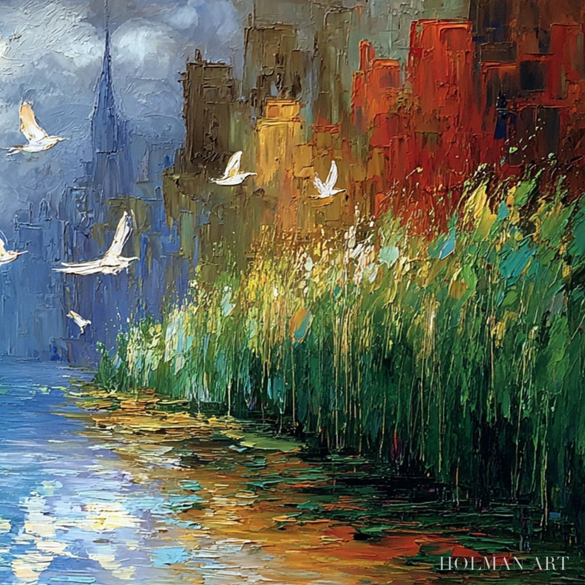 HOLMAN ART Urban Exodus – Colorful Abstract Cityscape Painting with Palette Knife Texture - image 5