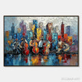 HOLMAN ART Urban Serenade – Textured Palette Knife Painting of Jazz Musicians and Cityscape - image 1