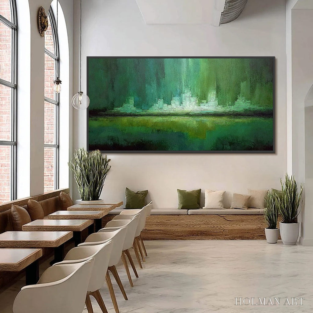 HOLMAN ART Emerald Horizon – Abstract Green Textured Cityscape Oil Painting - image 6
