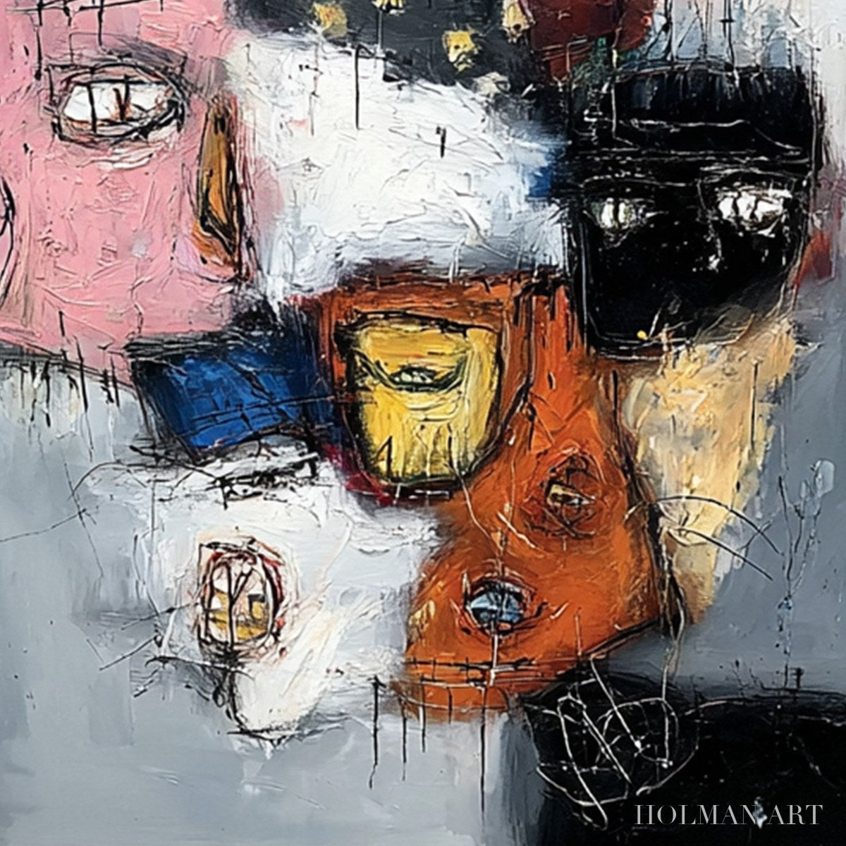 HOLMAN ART Static – Expressive Neo-Expressionist Abstract Faces Painting - image 3