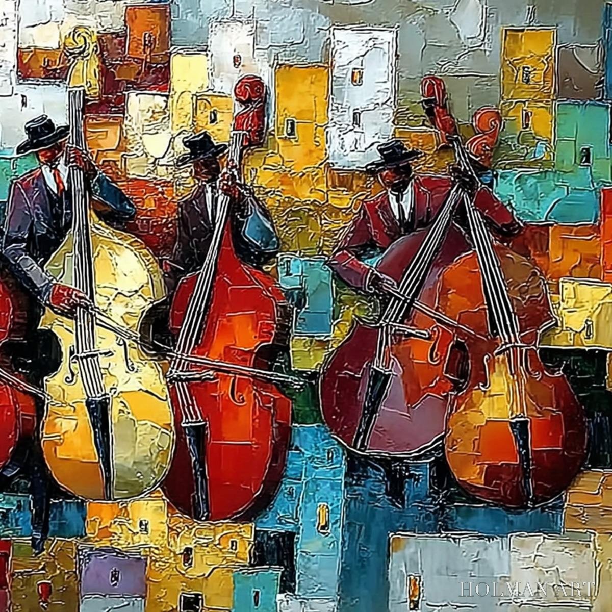 HOLMAN ART Urban Serenade – Vibrant Palette Knife Painting of Musicians in Cityscape - image 5