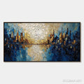 HOLMAN ART Golden Horizon – Textured Impasto Cityscape Reflection Oil Painting - image 1
