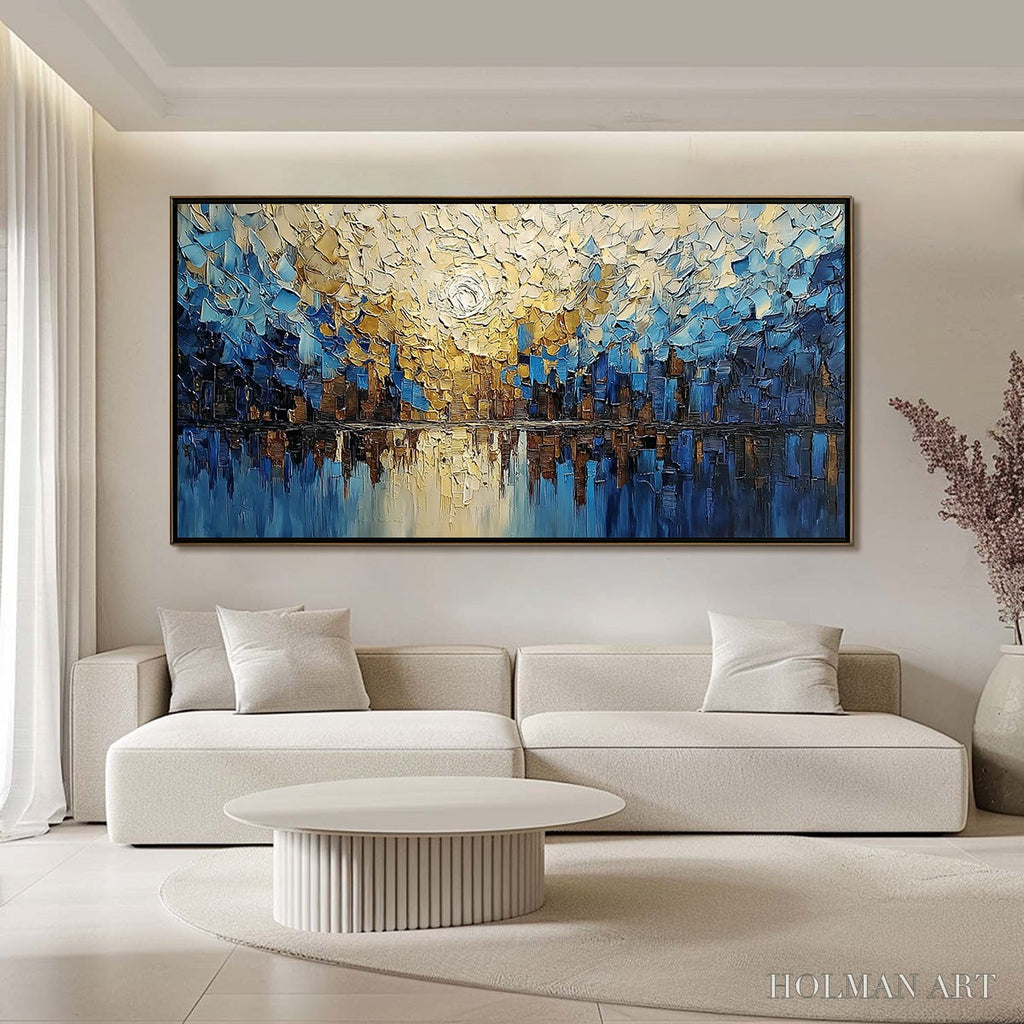 HOLMAN ART Golden Horizon – Textured Impasto Cityscape Reflection Painting - image 2