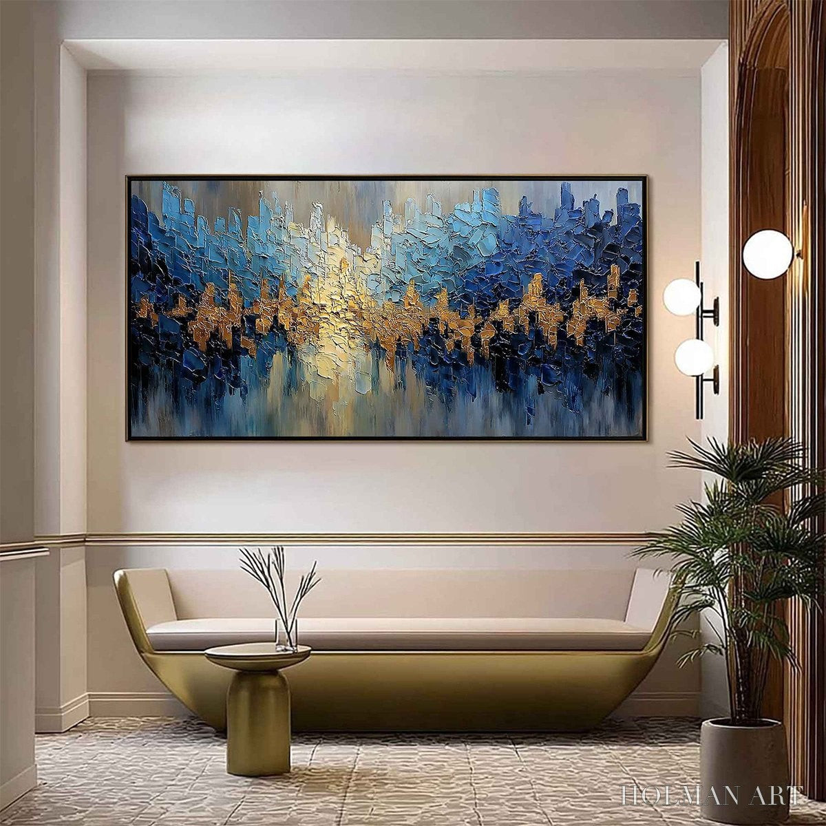 HOLMAN ART Golden Horizon – Textured Abstract Cityscape Palette Knife Art - image 2