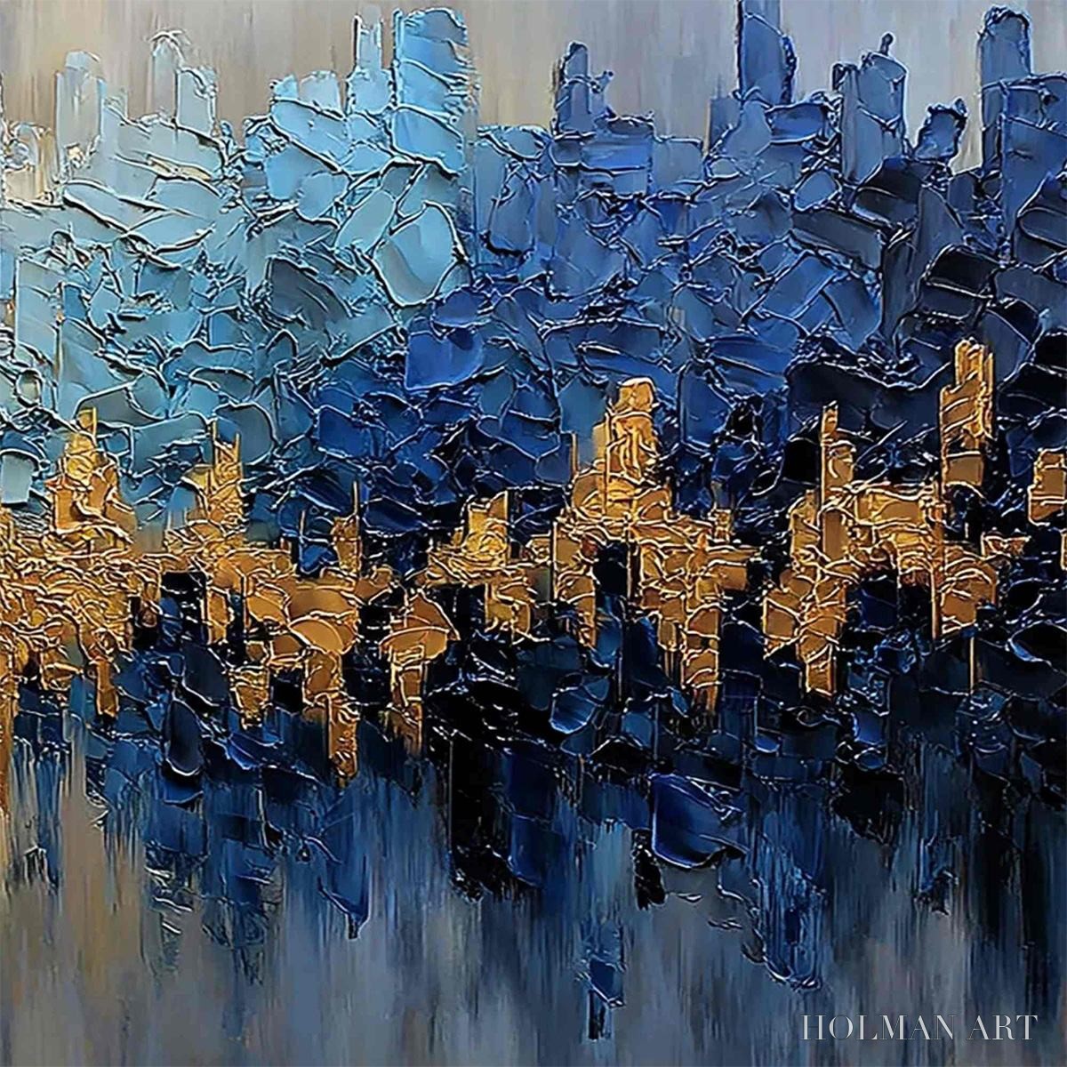 HOLMAN ART Golden Horizon – Textured Abstract Cityscape Palette Knife Art - image 3