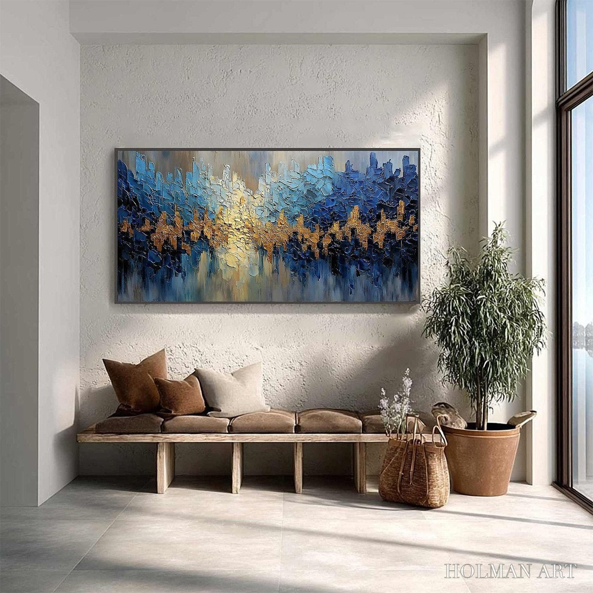 HOLMAN ART Golden Horizon – Textured Abstract Cityscape Palette Knife Art - image 4