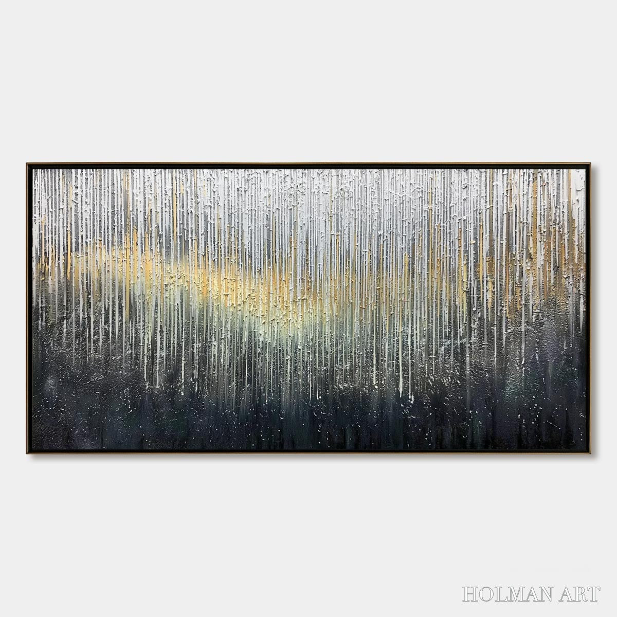 HOLMAN ART Metallic Cascade – Large Textured Abstract Gold and Silver Horizontal Painting - image 1