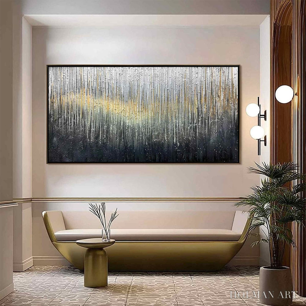 HOLMAN ART Metallic Cascade – Large Textured Abstract Gold and Silver Horizontal Painting - image 2