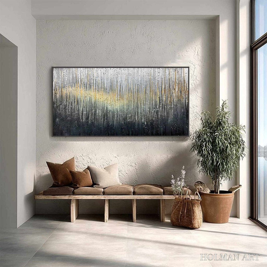 HOLMAN ART Metallic Cascade – Large Textured Abstract Gold and Silver Horizontal Painting - image 4