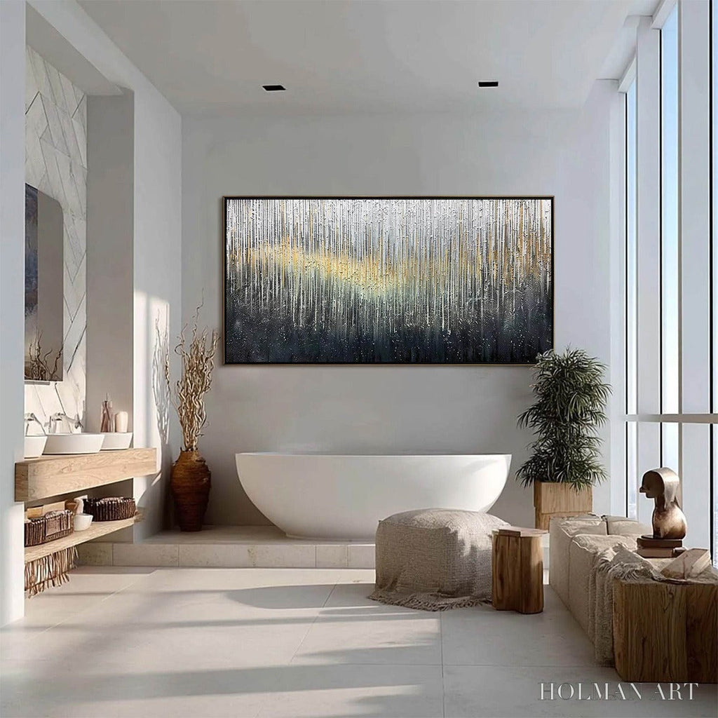 HOLMAN ART Metallic Cascade – Large Textured Abstract Gold and Silver Horizontal Painting - image 6
