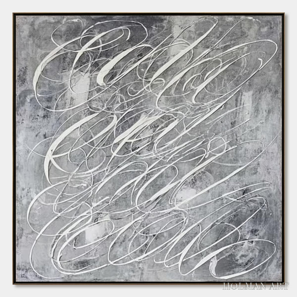 HOLMAN ART Urban Calligraphy – Textured Monochrome Abstract Calligraphy Painting - image 1