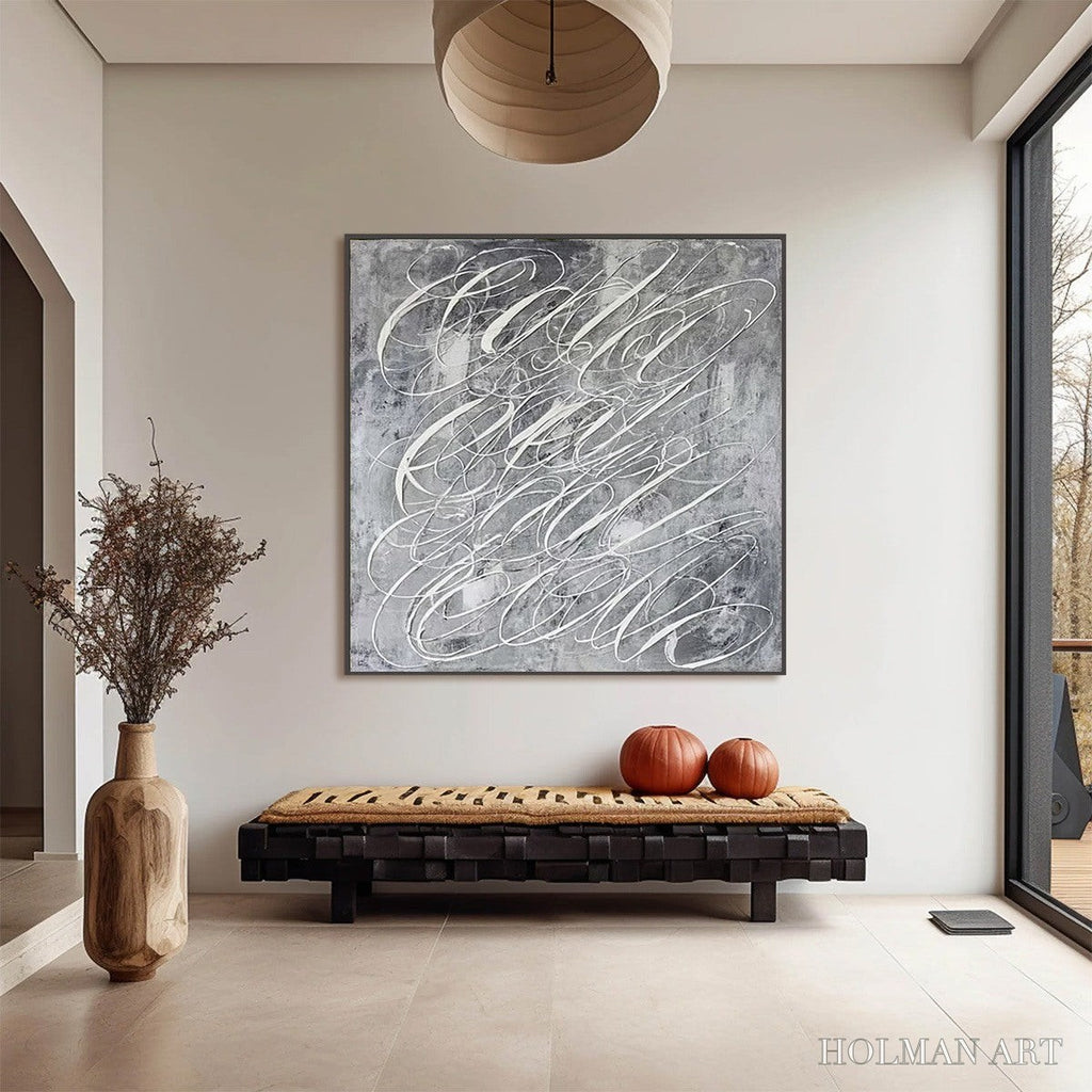HOLMAN ART Urban Calligraphy – Textured Monochrome Abstract Calligraphy Painting - image 2