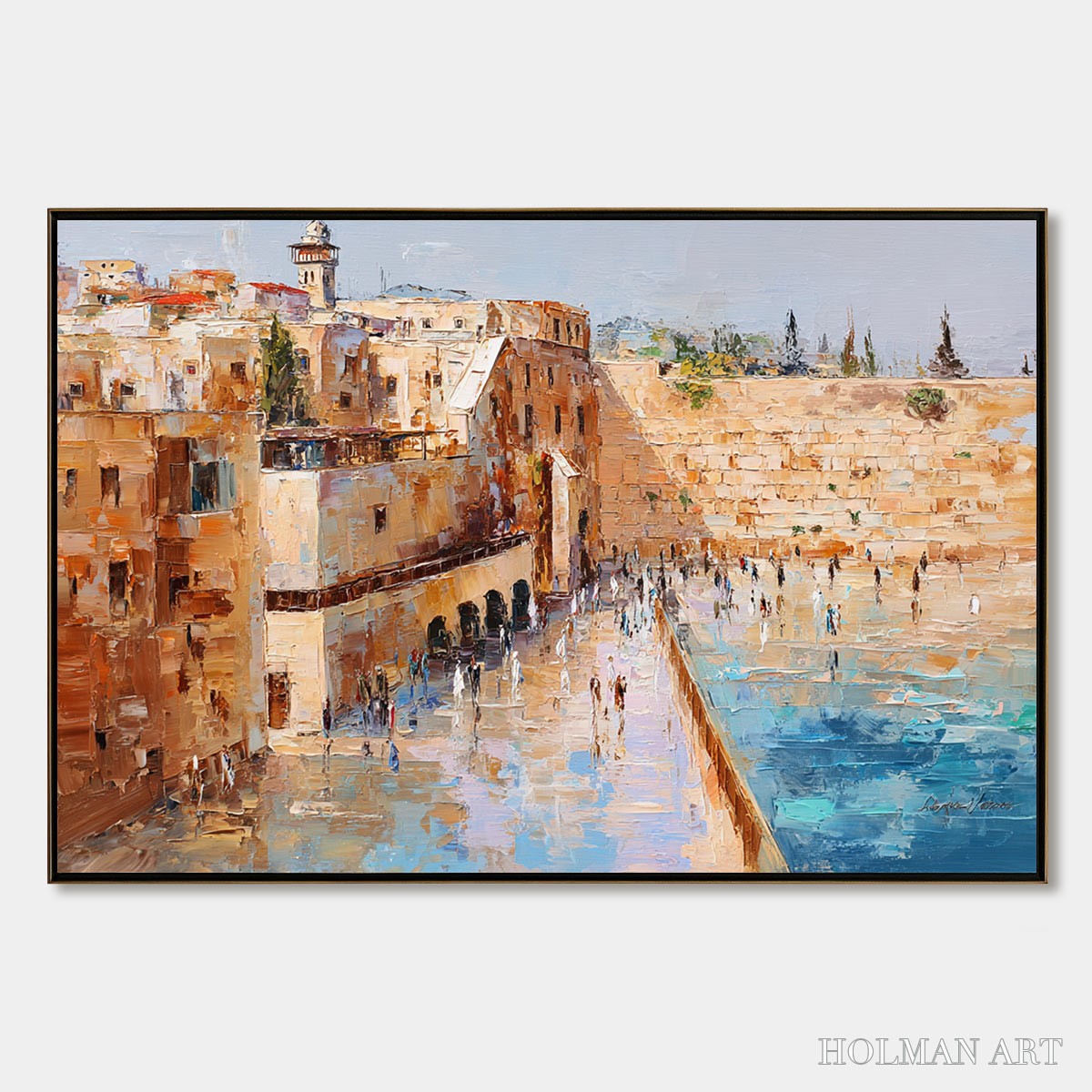 HOLMAN ART Prayers in Ochre – Textured Palette Knife Jerusalem Cityscape Painting - image 1