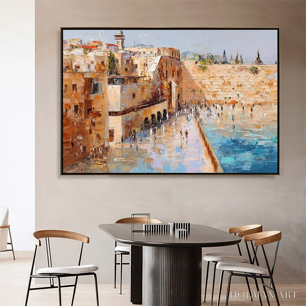 HOLMAN ART Prayers in Ochre – Textured Palette Knife Jerusalem Cityscape Painting - image 2