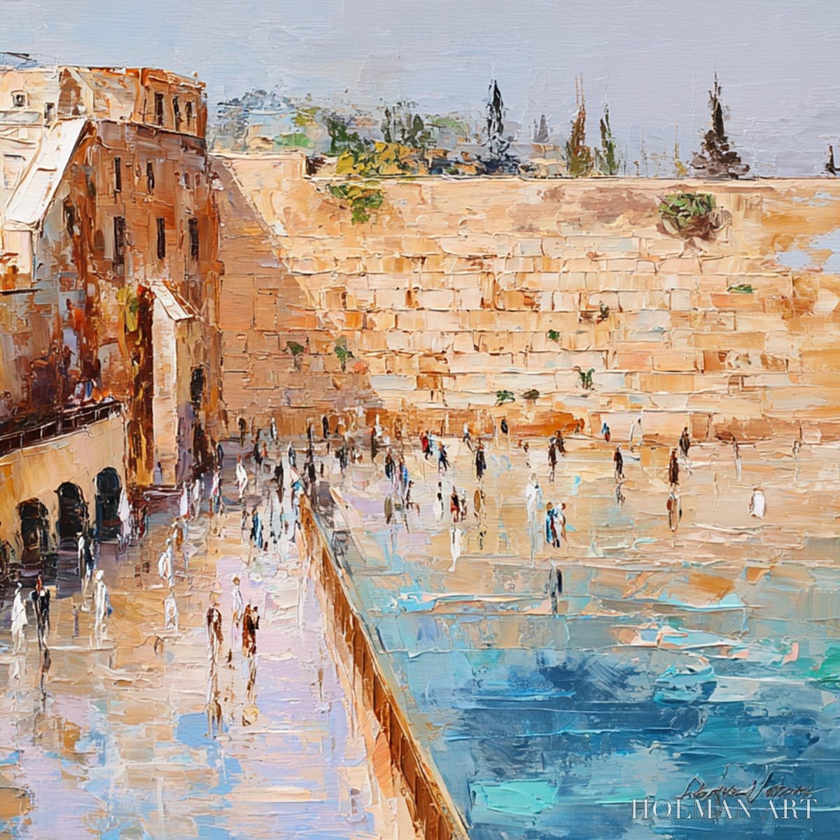 HOLMAN ART Prayers in Ochre – Textured Palette Knife Jerusalem Cityscape Painting - image 3