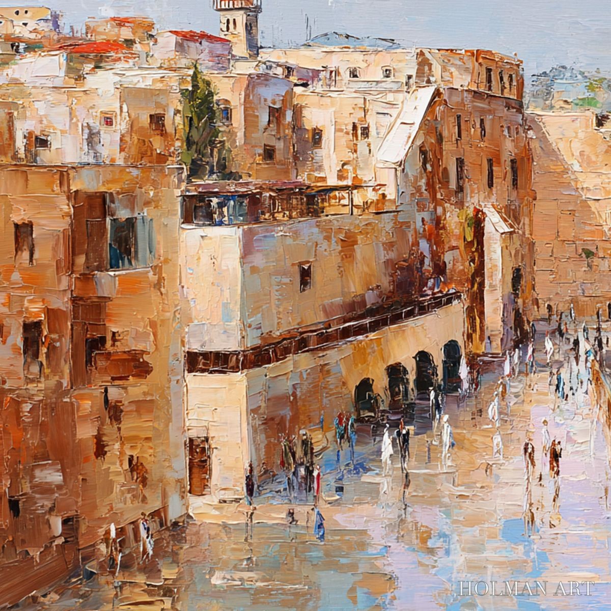 HOLMAN ART Prayers in Ochre – Textured Palette Knife Jerusalem Cityscape Painting - image 5