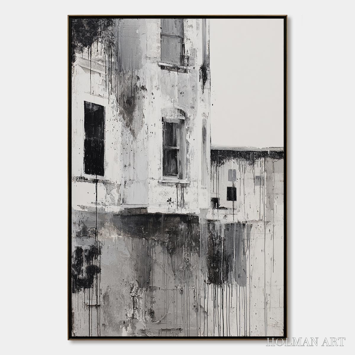 HOLMAN ART Fading Facade – Monochromatic Abstract Architecture Painting - image 1