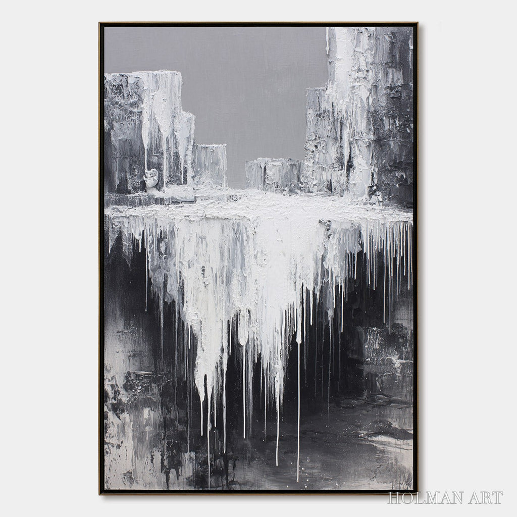 HOLMAN ART Concrete Cascade – Textured Black and White Abstract Cityscape - image 1