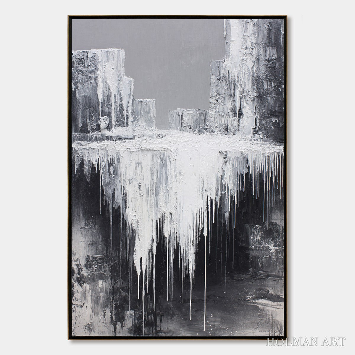 HOLMAN ART Concrete Cascade – Textured Black and White Abstract Cityscape - image 1