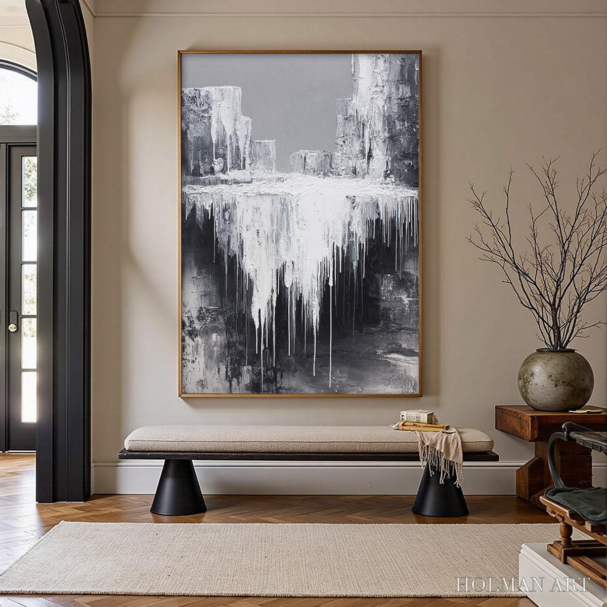 HOLMAN ART Concrete Cascade – Textured Black and White Abstract Cityscape - image 2