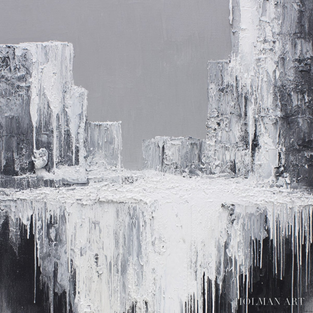 HOLMAN ART Concrete Cascade – Textured Black and White Abstract Cityscape - image 3