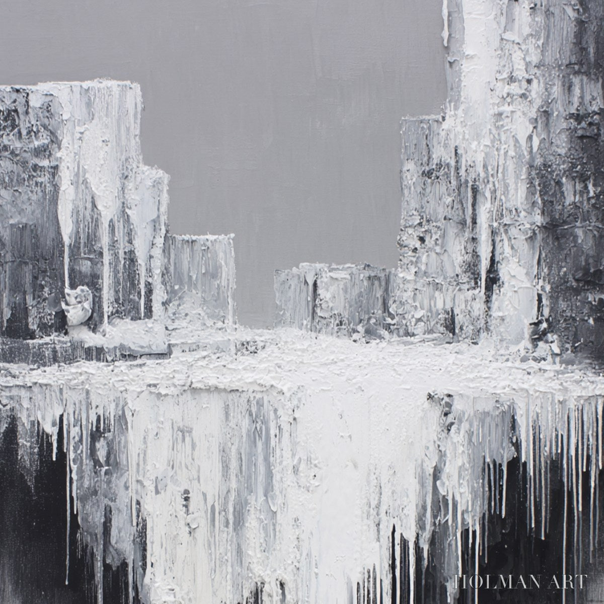 HOLMAN ART Concrete Cascade – Textured Black and White Abstract Cityscape - image 3